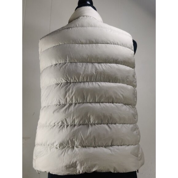Uni Qlo Ultra Light Down Puffer Vest Womens Medium Ivory Cream Full Zip Pockets - Picture 8 of 16